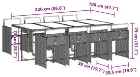 9 pcs conjunto jantar p/ jardim c/ almofadões vime PE castanho
