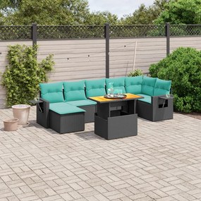 vidaXL 8 pcs conjunto de sofás p/ jardim c/ almofadões vime PE preto