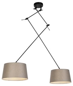 Candeeiro de suspensão preto com abajures em linho bege 35 cm 2 luzes - Blitz Country / Rústico