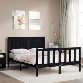 Estrutura de cama com cabeceira 140x200 cm madeira maciça preto