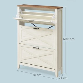 Sapateira Armário para sapatos com 3 portas 24 x 87 x 123,6 cm Branco vintage