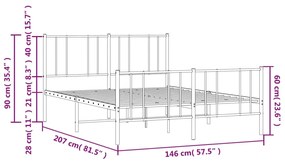 Estrutura de cama com cabeceira e pés 140x200 cm metal preto