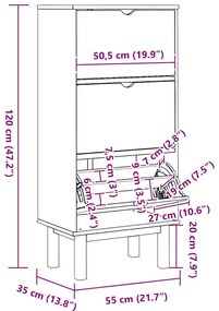 Sapateira OTTA c/ 3 gavetas pinho maciço castanho/branco