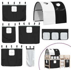 Cama alta criança c/ túnel 90x200 cm pinho maciço branco/preto