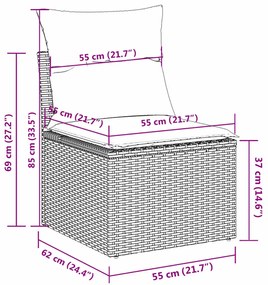 6 pcs conjunto sofás de jardim com almofadões vime cinzento
