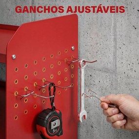 Organizador de Ferramentas de Jardim Prateleira de Armazenamento de Parede de 2 Níveis para Garagem com Bandeja e Ganchos