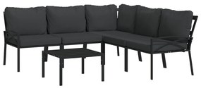 6 pcs conjunto lounge de jardim aço c/ almofadões cinzentos