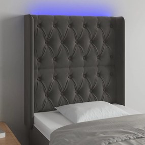 vidaXL Cabeceira cama c/ luzes LED veludo 83x16x118/128cm cinza-escuro