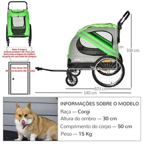 PawHut Reboque de Bicicleta para Cães 2 em 1 Transporte para Animais d