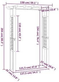 Pérgola 150x60x204 cm madeira impregnada