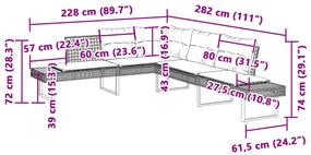 2 pcs conj. sofás p/ jardim c/ almofadões vime PE e vidro cinza