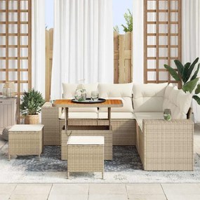 Conjunto de Sofá de Jardim com 8 Peças e Almofadas em Rattan de Poliés