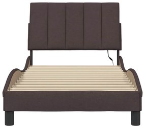 Estrutura de cama sem colchão 80x200 cm tecido castanho-escuro