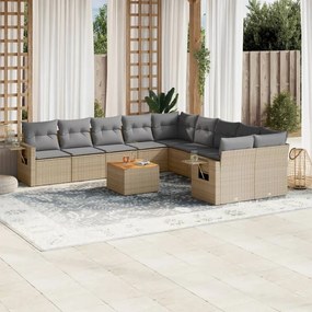 vidaXL 11 pcs conj. sofás jardim c/ almofadões vime PE bege misturado
