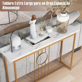 Mesa Consola de Entrada Moderna Mesa Auxiliar Grande com tampo imitação mármore 120 x 30 x 80,5 cm Dourada e branca