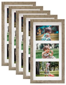 vidaXL Molduras 3D 5 pcs 18x35cm p/ foto de 3x(10x15cm) madeira escura