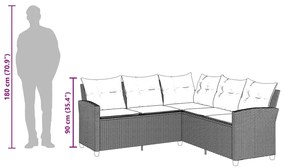 Sofá-sofá em forma de L com almofadas vime PE cinza