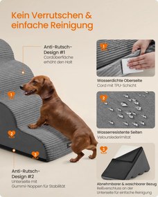Escada para cães com 4 degraus antiderrapantes 72 x 40 x 50 cm para cães de pequeno porte cinzento ardósia