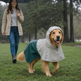 Impermeável para Cães com Capuz Verde L com Bandas Refletoras e Abertura para Trela Cães Grandes 20–30 kg Verde
