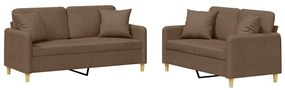 2 pcs conjunto de sofás com almofadas tecido castanho