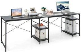 Mesa de computador em formato de L com 4 prateleiras de armazenamento e orifícios para cabos - Natural