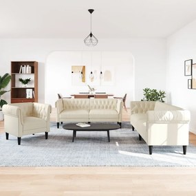 3 pcs conjunto de sofás tecido cor creme
