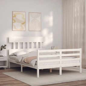 3195157 vidaXL Estrutura de cama com cabeceira 140x200cm madeira maciça branco