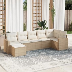 7 pcs conjunto de sofás p/ jardim com almofadões vime PE bege