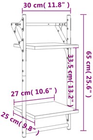 Estante 2 prateleiras c/ barras 2pcs 30x25x65cm cinzento sonoma