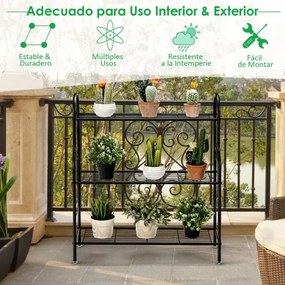 Estante metálica de 3 níveis para plantas com padrão de rolagem elegante e multifuncional 72 x 25 x 85 cm preto