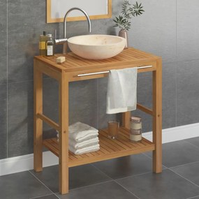 vidaXL Armário casa de banho teca maciça + lavatório mármore cor creme