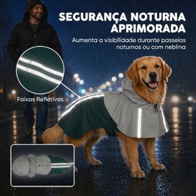 Impermeável para Cães com Capuz Verde L com Bandas Refletoras e Abertura para Trela Cães Grandes 20–30 kg Verde