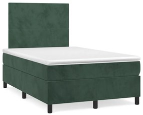Cama boxspring com colchão 120x190 cm veludo verde-escuro