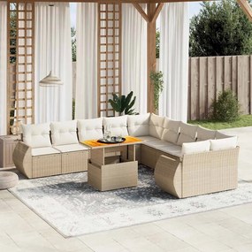 11 pcs conjunto sofás de jardim c/ almofadões vime PE bege