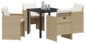 Conjunto de Jantar de Jardim de 5 peças com Almofadas Beiges em Rattan