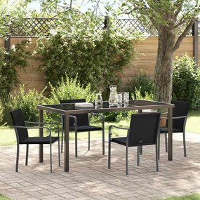 Conjunto de Jantar de Jardim de 5 Peças com Almofadas de Rattan Sintético Preto