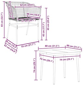 Conjunto de jantar jardim 5 peças vidro vime PE preto