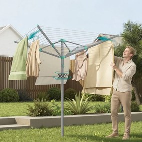 Estendal de roupa giratório 139,3 x 139,3 x 181,5 cm com capa protetora e 50 m de corda para 5 cargas de roupa Prateado