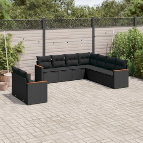 vidaXL 9 pcs conjunto de sofás p/ jardim c/ almofadões vime PE preto
