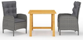 3 pcs conjunto de jantar para jardim cinzento