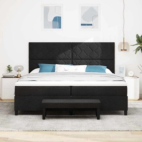 Cama Box Spring com Colchão e Banco Preto 200x200 cm Tecido
