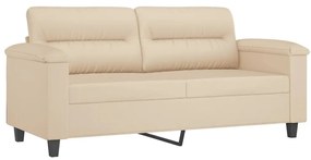 3 pcs conj. sofás c/ almofadões tecido de microfibra cor creme