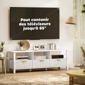 Móvel para TV de 152 cm, móvel para televisor de 65 polegadas com 3 gavetas e 3 prateleiras abertas, 152 x 39,5 x 50 cm, branco
