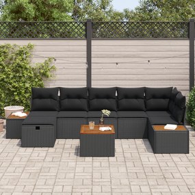 Conjunto de Sofá de Jardim de 8 Peças com Almofadas Preto Rattan Sinté