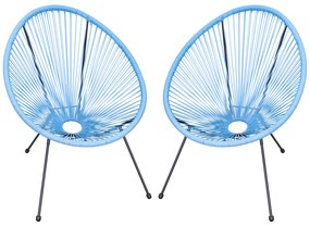 Conjunto de 2 Cadeiras de Jardim Acapulco de Vime Forma Oval com Apoia Braços Encosto Alto para Interior Exterior 73x77x87 cm Azul