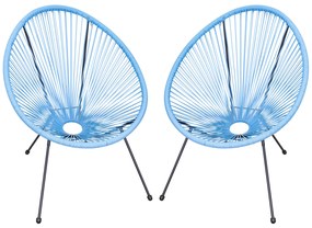 Conjunto de 2 Cadeiras de Jardim Acapulco de Vime Forma Oval com Apoia Braços Encosto Alto para Interior Exterior 73x77x87 cm Azul