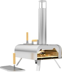 Outsunny Mini Forno Lenha Pizza Pedra Refratária Pá Aço Inoxidável Pés Dobráveis Pegas Portátil 79x36x75 cm Prata | Aosom Portugal