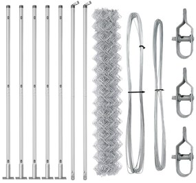 Cerca de Cadeia com 7 Postes Flangeados 1,5x10 m Aço Galvanizado