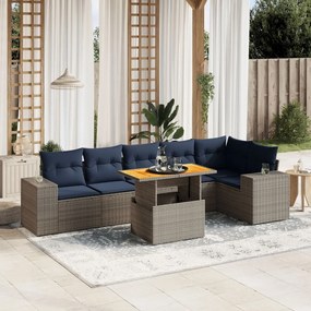 vidaXL 7 pcs conjunto sofás p/ jardim c/ almofadões vime PE cinzento