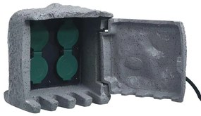 vidaXL Unidade 4 tomadas jardim à prova água resina poliéster cinzento